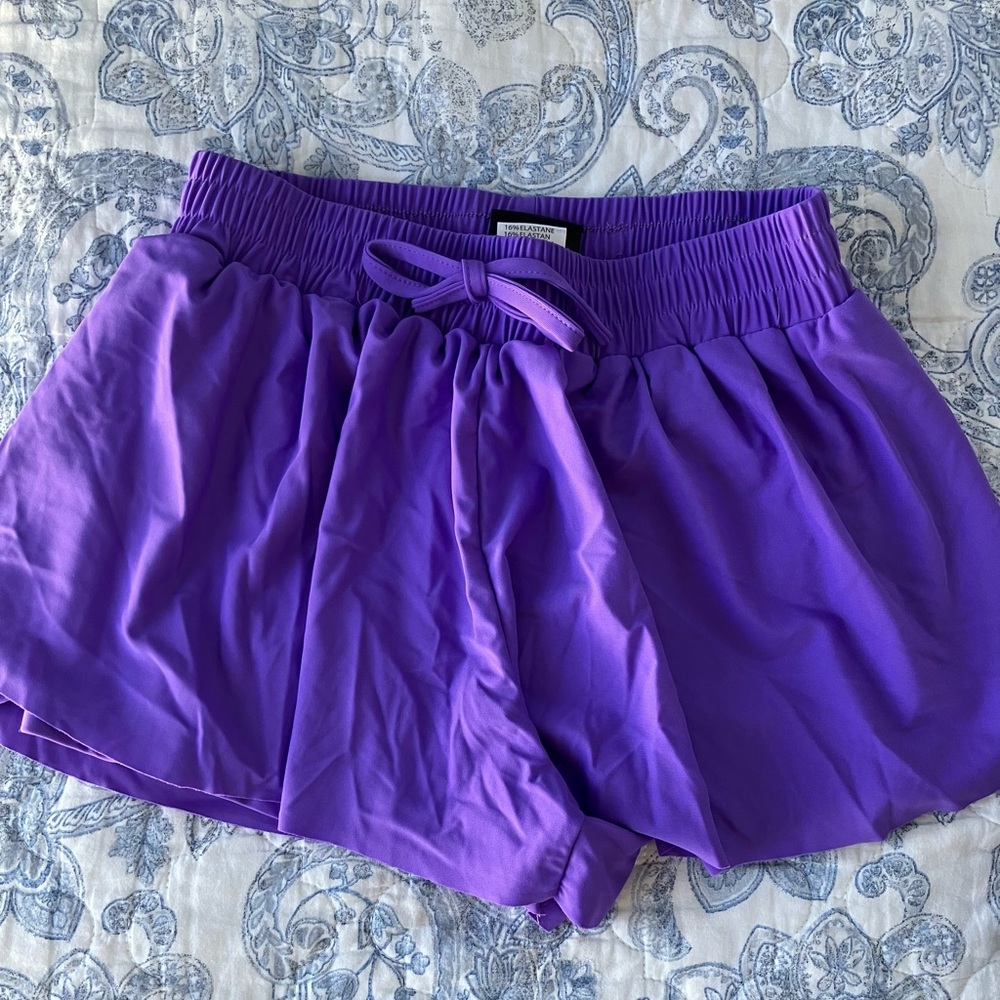 Girls' Purple Elastic Waist Active Shorts with Drawstring